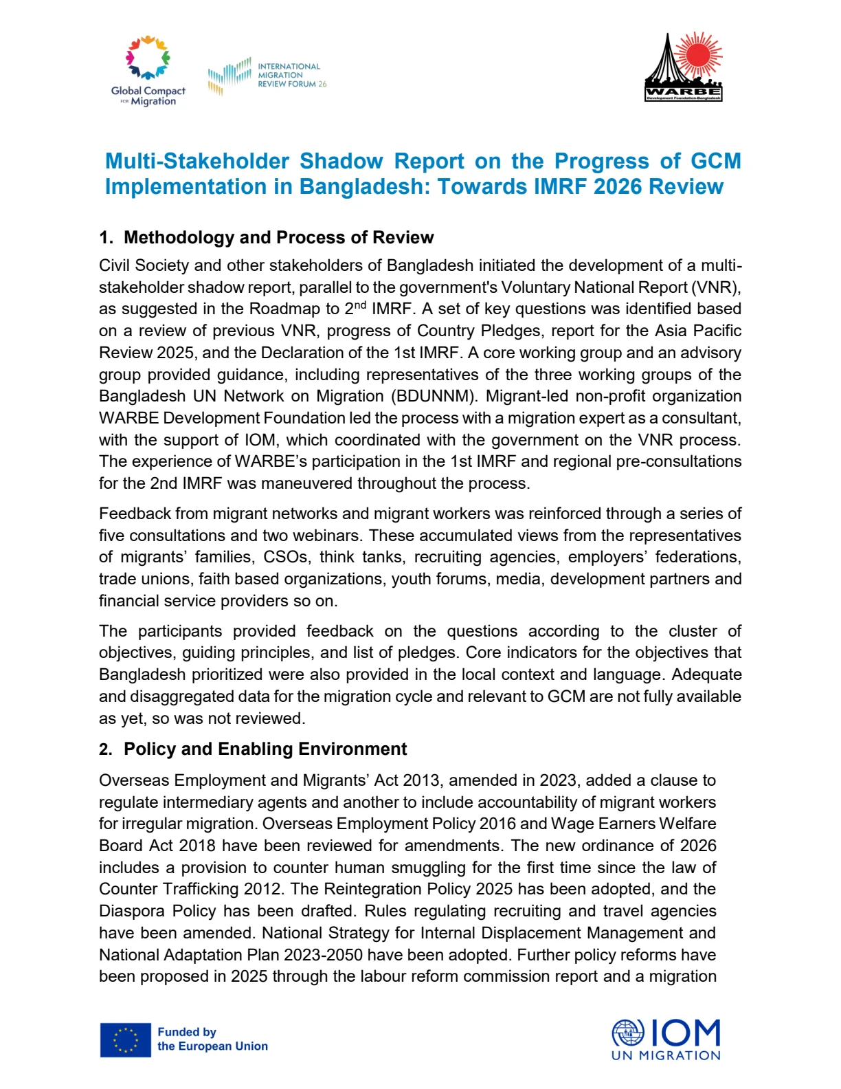 Multi-Stakeholder Shadow Report on GCM Implementation in Bangladesh: Towards IMRF 2026